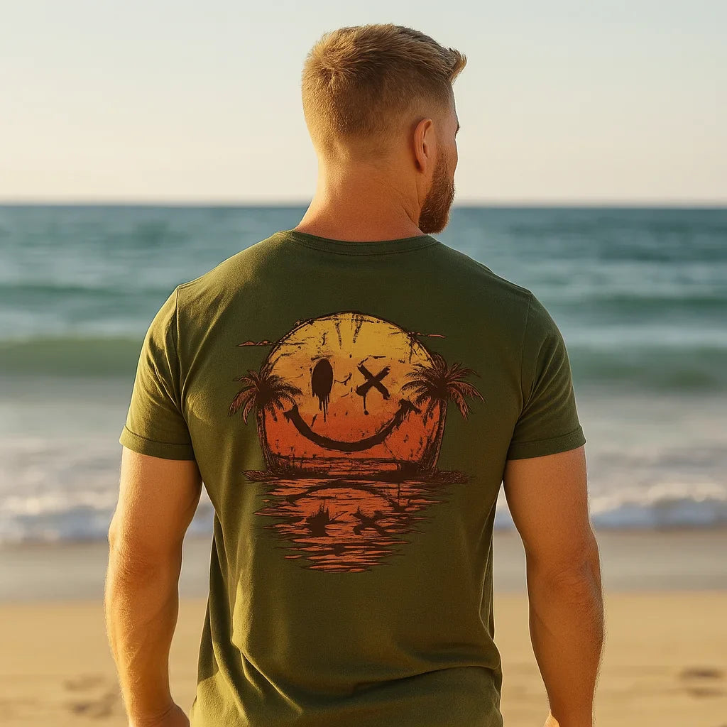 Nils - T-shirt med smiley på stranden
