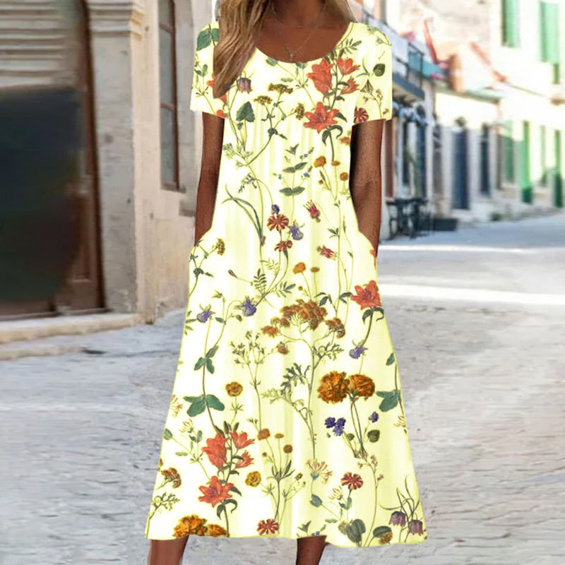 Lovisa - Boho blommig klänning med magöverdrag