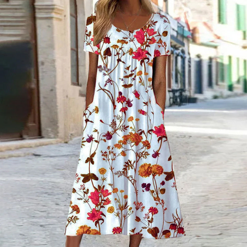 Lovisa - Boho blommig klänning med magöverdrag