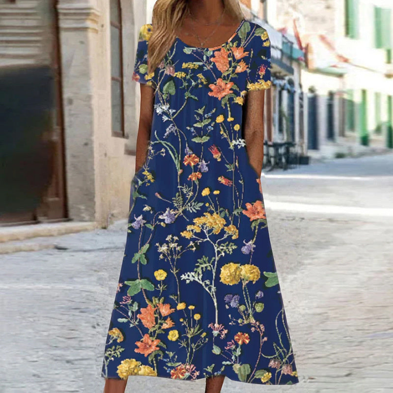 Lovisa - Boho blommig klänning med magöverdrag
