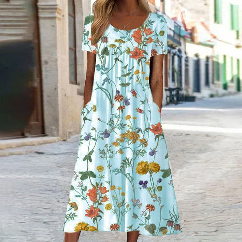 Lovisa - Boho blommig klänning med magöverdrag