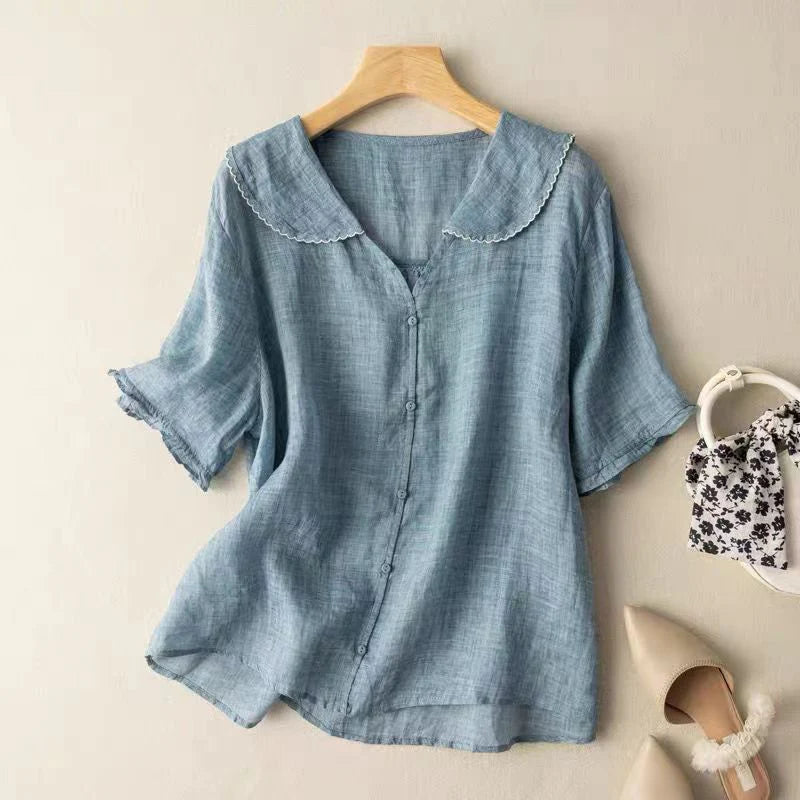Bella - Elegant kortärmad blus i linne