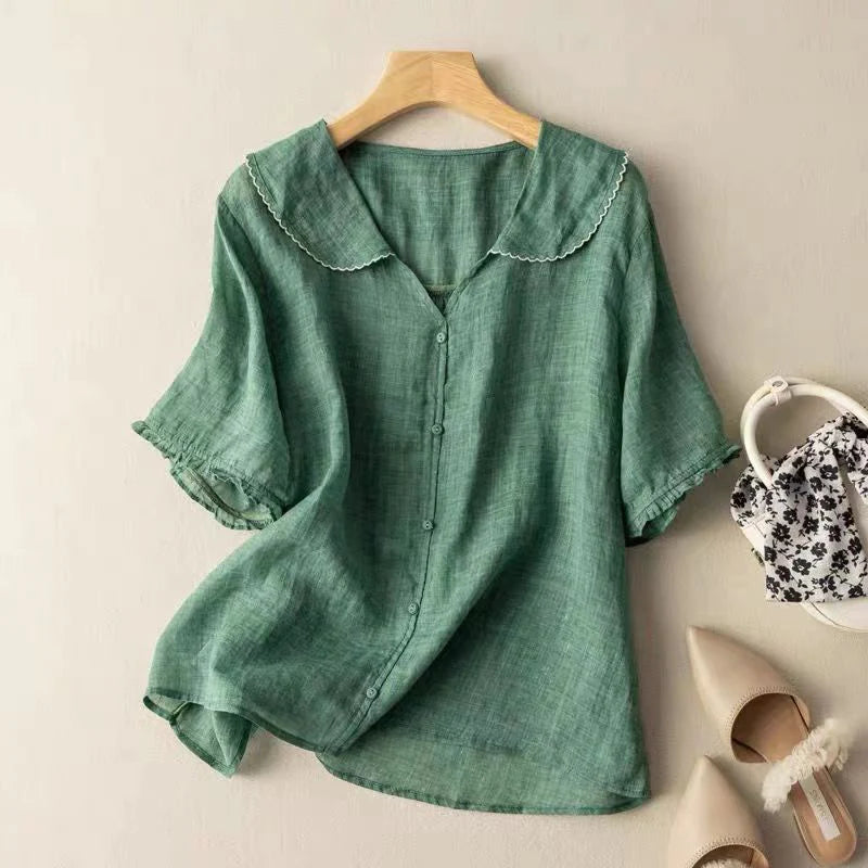 Bella - Elegant kortärmad blus i linne
