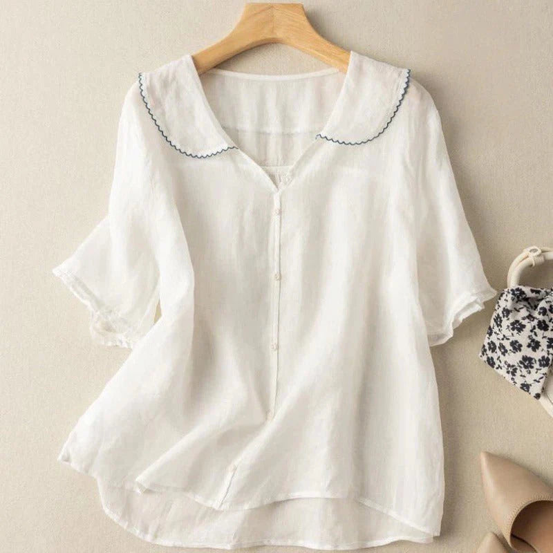 Bella - Elegant kortärmad blus i linne