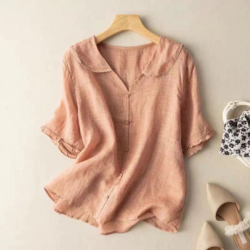 Bella - Elegant kortärmad blus i linne