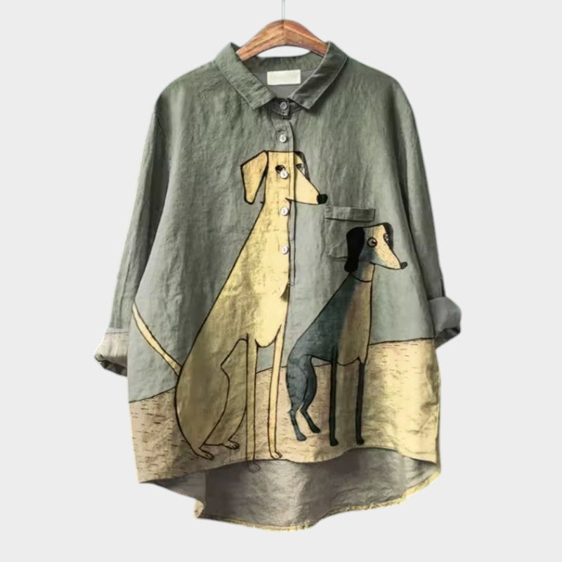 Sofia - Oversized skjorta med hundtryck för en vardaglig stil.