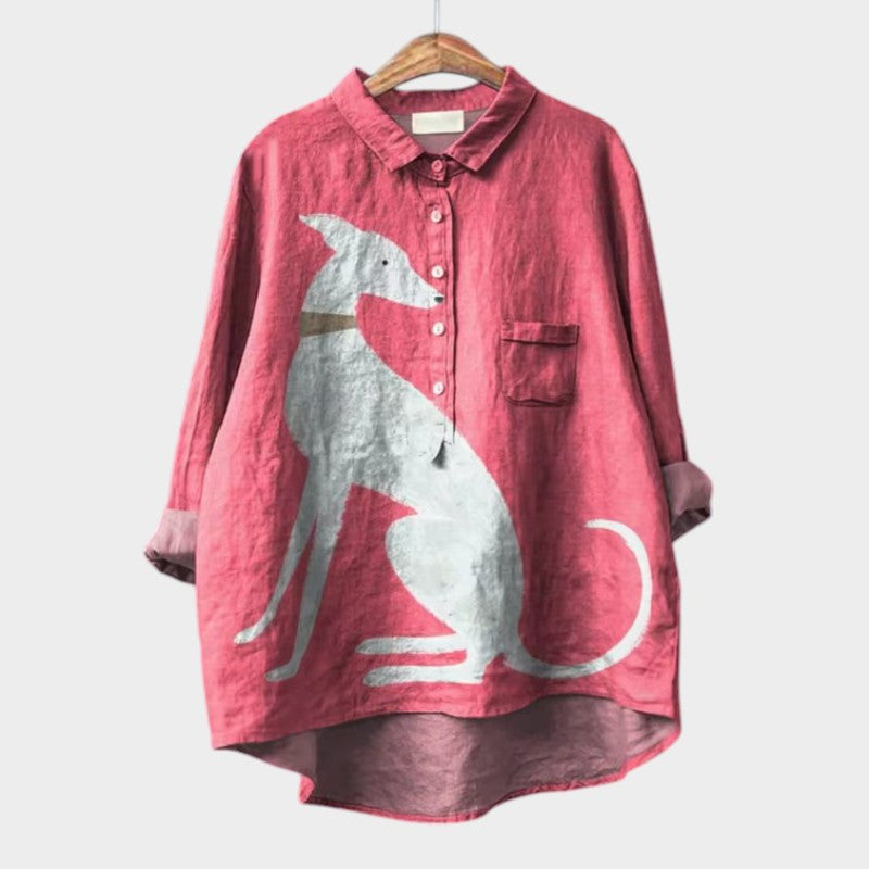 Sofia - Oversized skjorta med hundtryck för en vardaglig stil.