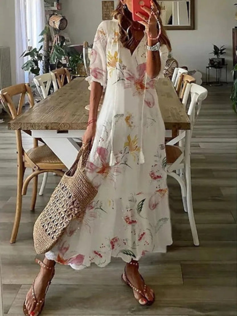 Ylva - Boho vintage v-ringad sommarklänning