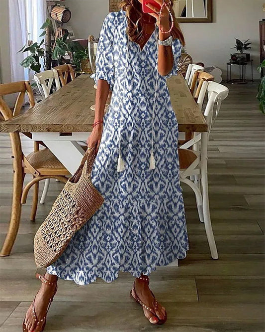Ylva - Boho vintage v-ringad sommarklänning