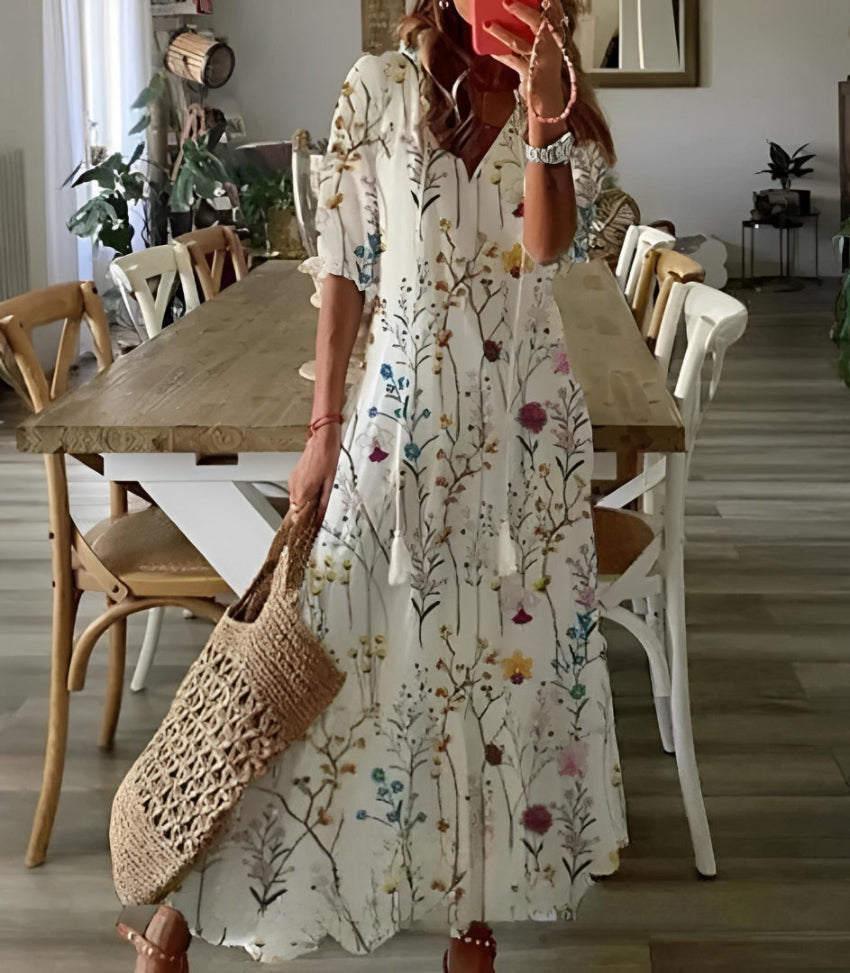 Ylva - Boho vintage v-ringad sommarklänning