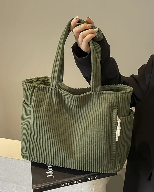 Malin - Ribbad tygväska med dragsko och detalj