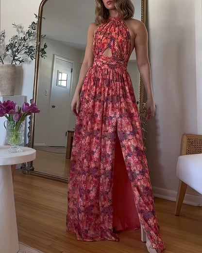 Iris - Rygglös maxiklänning med blommigt tryck