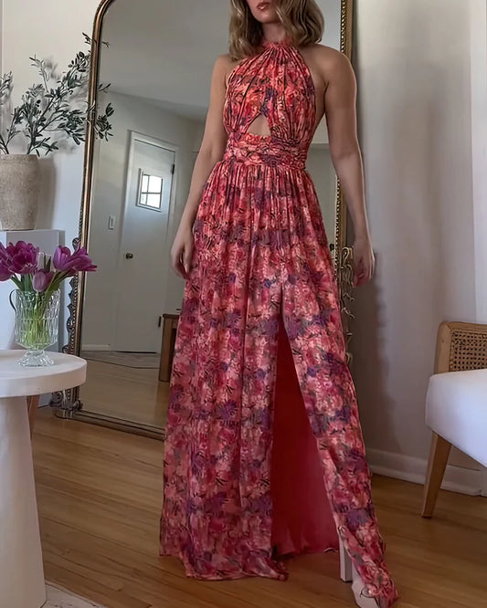 Iris - Rygglös maxiklänning med blommigt tryck