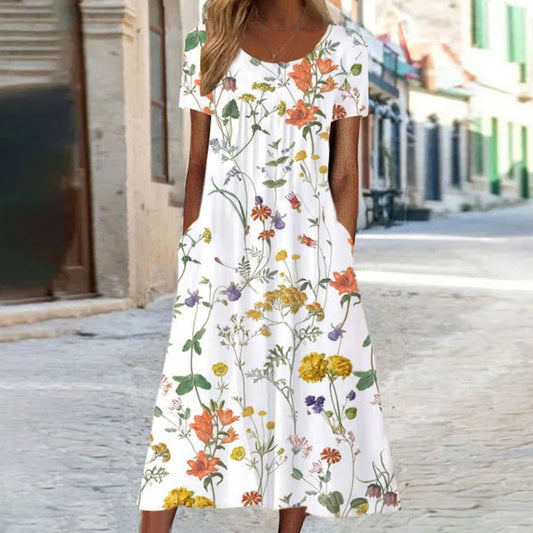 Lovisa - Boho blommig klänning med magöverdrag
