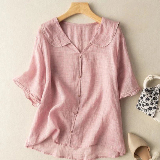 Bella - Elegant kortärmad blus i linne