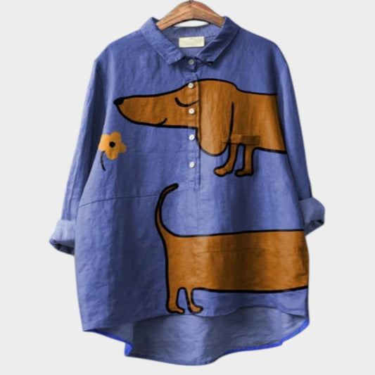 Sofia - Oversized skjorta med hundtryck för en vardaglig stil.